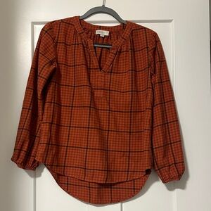 LOFT Terracotta Checkered Blouse